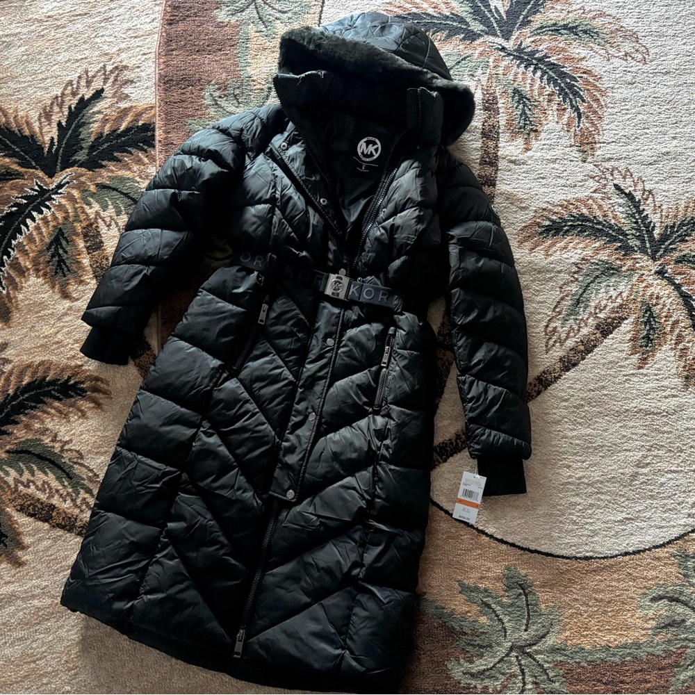Michael Kors 💅❄️ Black Maxi Long Fur Winter Puffer Coat MK Jacket NWT $450